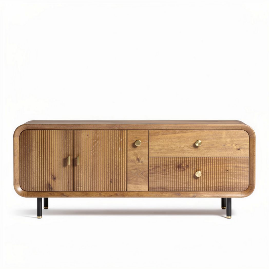 móvel de tv em madeira natural com 3 gavetas e 1 porta 150 x 40 x 50cm