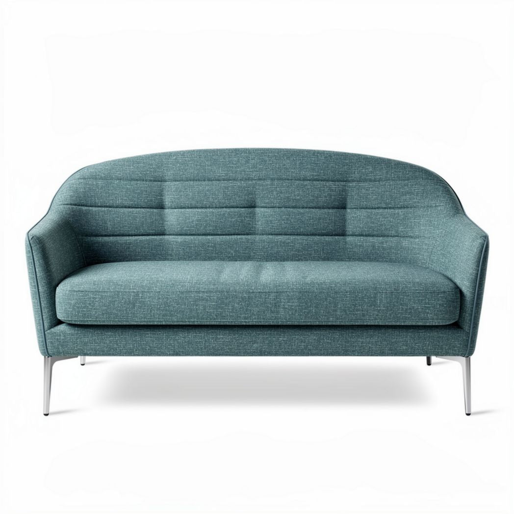Sofá de dois lugares em tecido azul claro com estrutura metálica 180 x 80 x 80cm