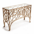 mesa de console em metal dourado com tampo de vidro 120 x 40 x 75cm