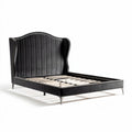 Cama estofada em veludo preto 200 x 160 x 120cm com estrutura de madeira