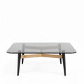 Mesa de café em vidro fumê e base de madeira 120 x 80 x 40cm
